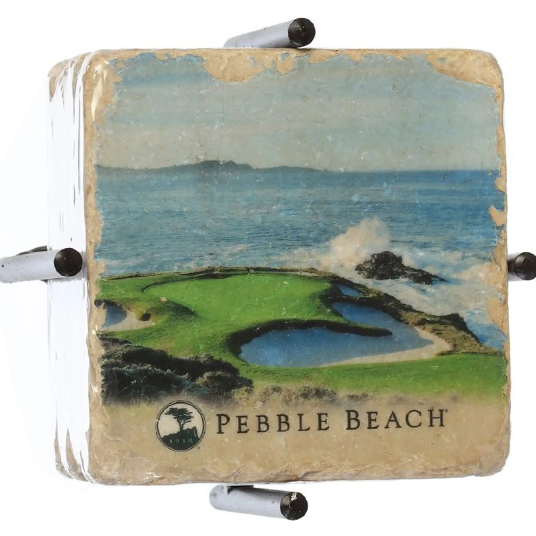 Hot Pebble Beach 7Th And 18Th Hole Marble Coaster Set By Art And Stone